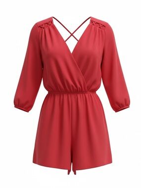 Cinch Waist Romper Red Monteau LA Sz Small Flowy Chiffon | Romantic Valentines